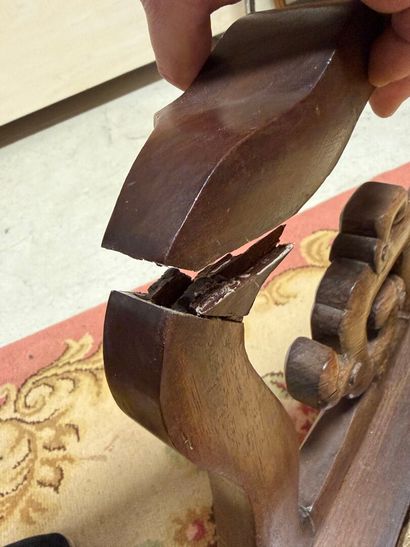 Carved exotic wood salon with three armchairs...