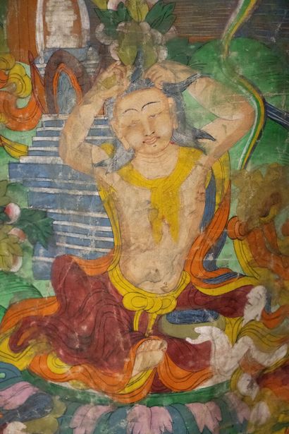 TIBET 
Thangka painted in gouache on fabric...