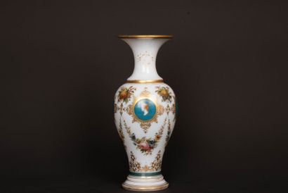 Opaline baluster vase with polychrome and...