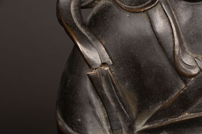 Large black patina bronze figure of Guanyin...