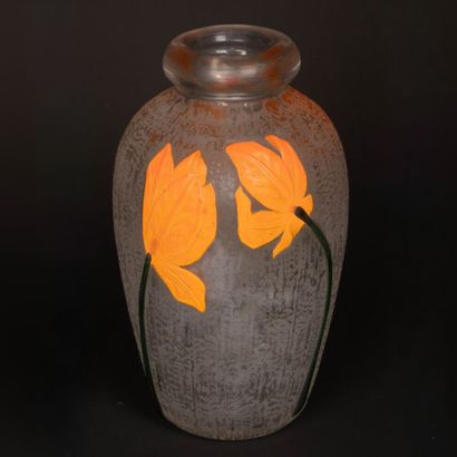 DAUM.
Baluster vase with hemmed neck in thick,...