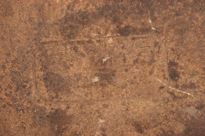 Stoneware dish with enameled decoration of...