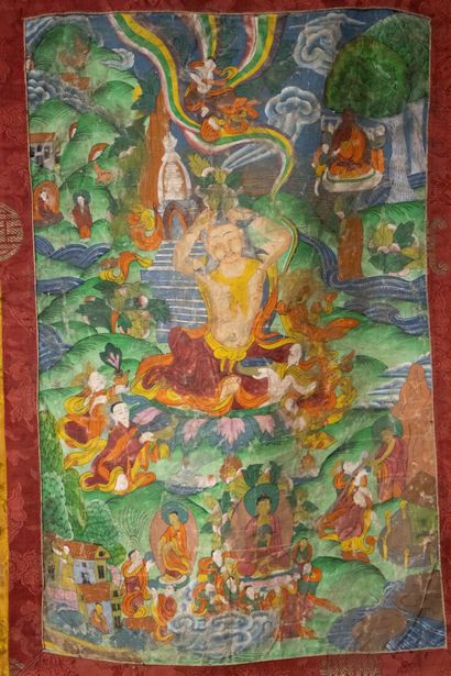 TIBET 
Thangka painted in gouache on fabric...