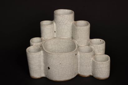 Stoneware sculpture, white crackle glaze,...