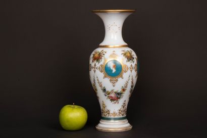 Opaline baluster vase with polychrome and...