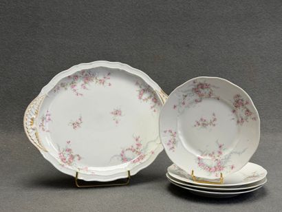 HAVILAND: plat à gâteau et quatre assiettes...