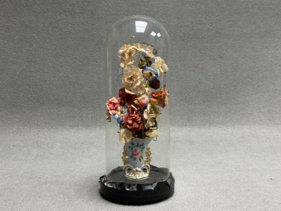 Bouquet de mariée sous globe, sur socle en...