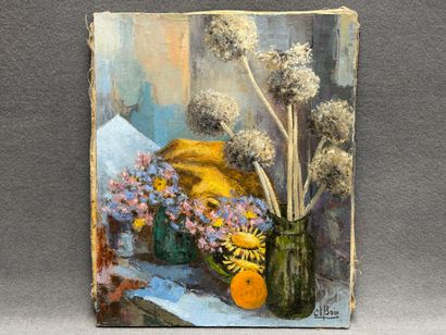 Claude BOIX. 
Nature morte aux fleurs. 
huile...