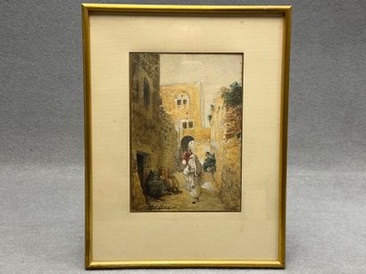 Marie Edmond HONER (XIXème) 
Rue animée orientaliste....
