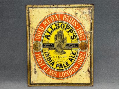 Allsopp's. 
Plaque publicitaire en tôle lithographiée....