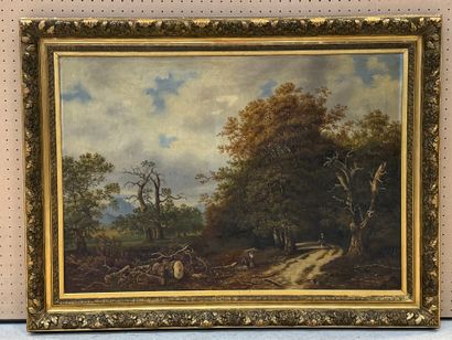 Ecole Française 
Huile sur toile encadrée
Paysage...