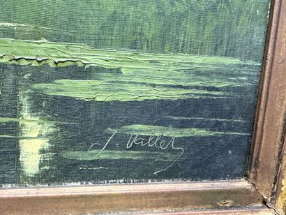 Jean Émile VALLET (?-1899) 
Paysage lacustre.
Huile...