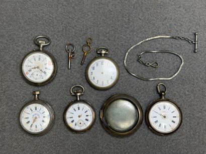 Ensemble de cinq montres de poche dont trois...