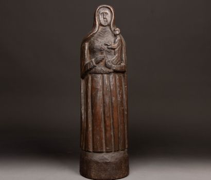 Vierge à l'enfant en chêne sculpté
Art Populaire...