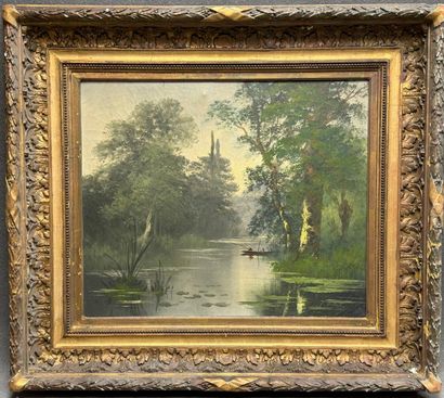 Jean Émile VALLET (?-1899) 
Paysage lacustre.
Huile...