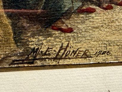 Marie Edmond HONER (XIXème) 
Rue animée orientaliste....