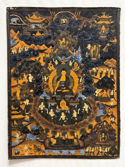 Thangka. 
Peinture sur toile. 
40 x 30 c...