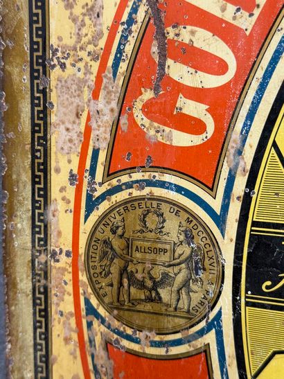 Allsopp's. 
Plaque publicitaire en tôle lithographiée....