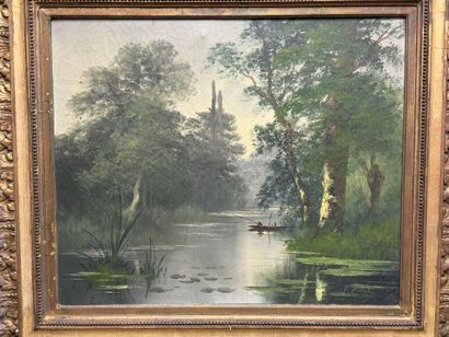 Jean Émile VALLET (?-1899) 
Paysage lacustre.
Huile...