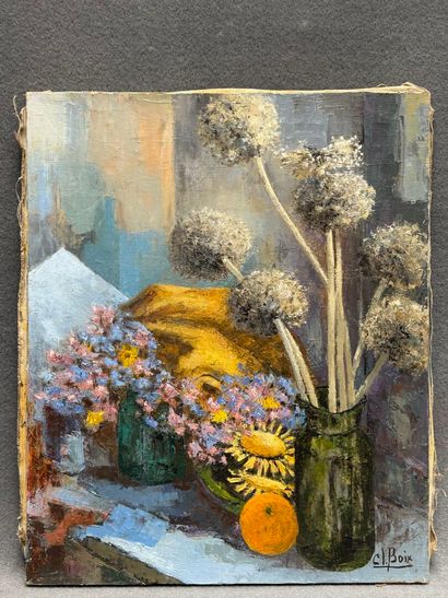 Claude BOIX. 
Nature morte aux fleurs. 
huile...