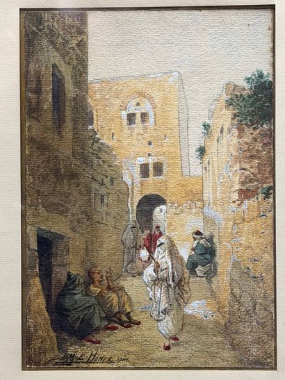 Marie Edmond HONER (XIXème) 
Rue animée orientaliste....