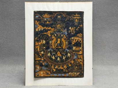 Thangka. 
Peinture sur toile. 
40 x 30 c...