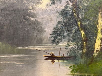 Jean Émile VALLET (?-1899) 
Paysage lacustre.
Huile...