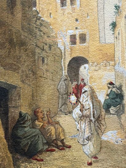 Marie Edmond HONER (XIXème) 
Rue animée orientaliste....