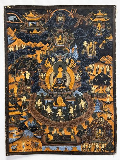 Thangka. 
Peinture sur toile. 
40 x 30 c...