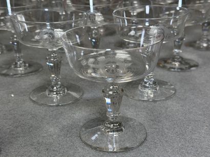 Partie de service de verres gravés d'un R.
Début...