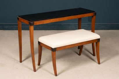 Modern console and bench in stained fruitwood....