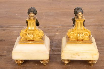 Paire de statuettes en bronze doré et patiné...