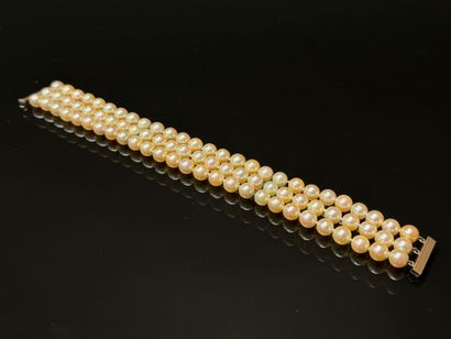 Bracelet with three rows of cultured pearls,...