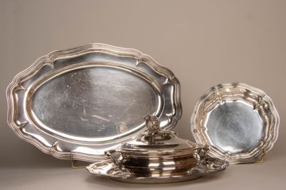 Ensemble de plats en métal argenté, contour...