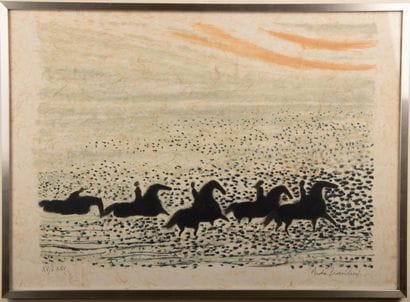 André BRASILIER (1929) 
Horses on the beach
Color...