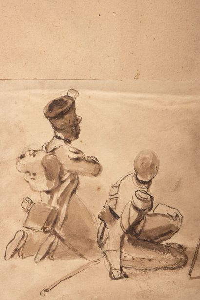 Horace VERNET (1789-1863) 
Militaires. 
Encre...