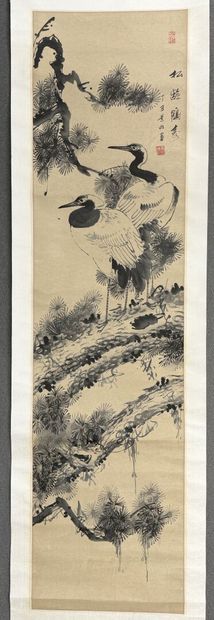 Japon XIX° Ensemble de trois rouleaux Kakemono
-...