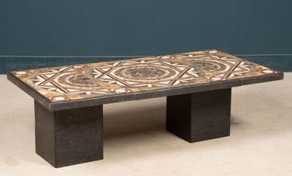 Table basse pied en ardoise, plateau en mosaïque...