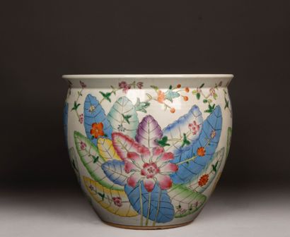 CHINE Aquarium en porcelaine à décor de végétaux...