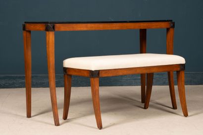 Modern console and bench in stained fruitwood....