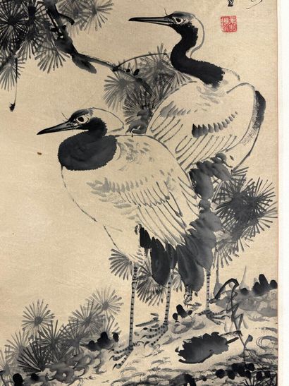 Japon XIX° Ensemble de trois rouleaux Kakemono
-...