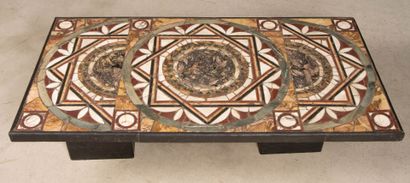Table basse pied en ardoise, plateau en mosaïque...