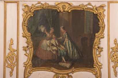 Grand trumeau de boiserie en bois laqué,...