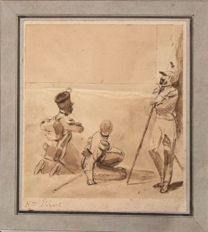 Horace VERNET (1789-1863) 
Militaires. 
Encre...