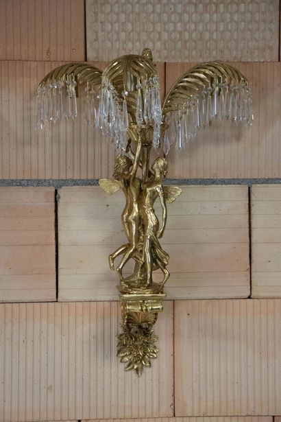 Paire de grandes appliques palmier en bronze...