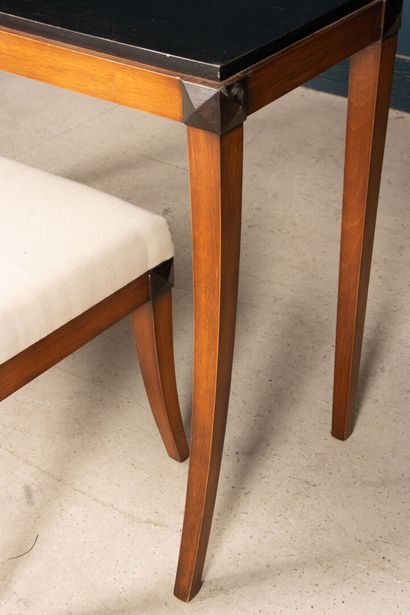 Modern console and bench in stained fruitwood....