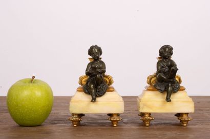 Paire de statuettes en bronze doré et patiné...