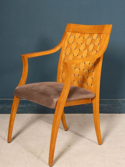 Suite of 6 armchairs in woven fruitwood veneer
Modern...