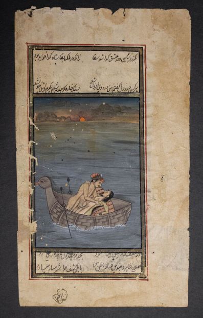 Deux feuillets de miniatures indiennes érotiques.
XIX°...