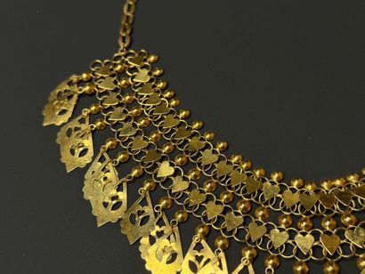 Gold choker necklace with radiating pendants.
Indian...